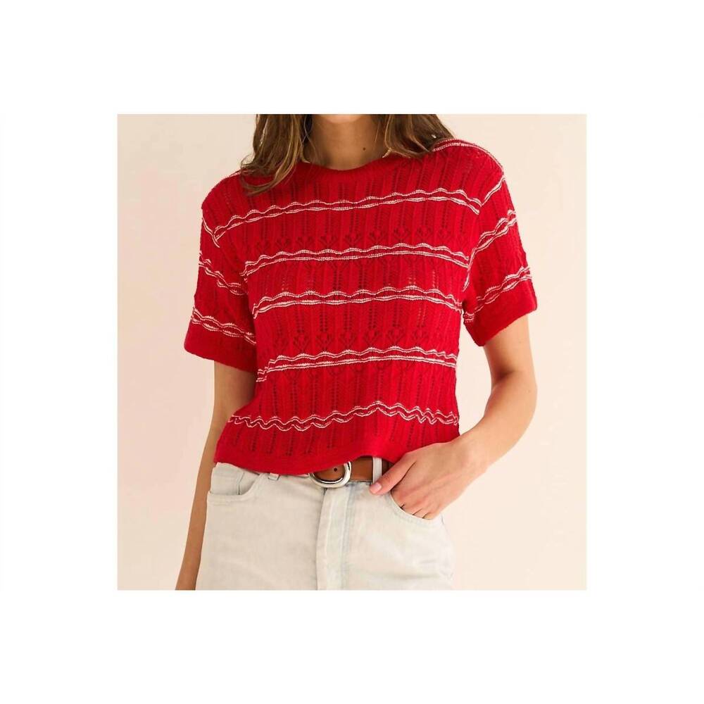 NEW THE GREII knit short sleeve top in cream stripe